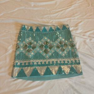 Verty Teal and Silver Patterned Mini Skirt